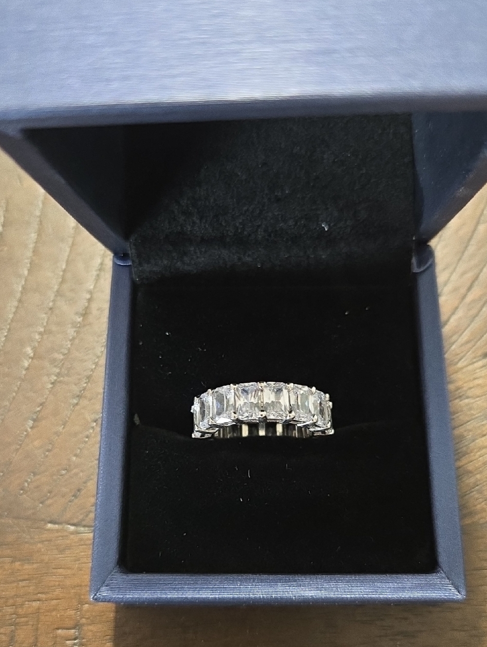 Italo Sterling Silver Emerald-Cut White Sapphire Eternity Ring. Size 6.
